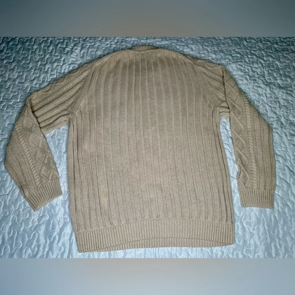 Tasso Elba Men Beige Cable Knit Sweater 100% Cotton Vintage-Inspired Pullover L - Picture 12 of 12